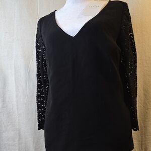 Sezane Elegant Black Blouse with Lace Detail